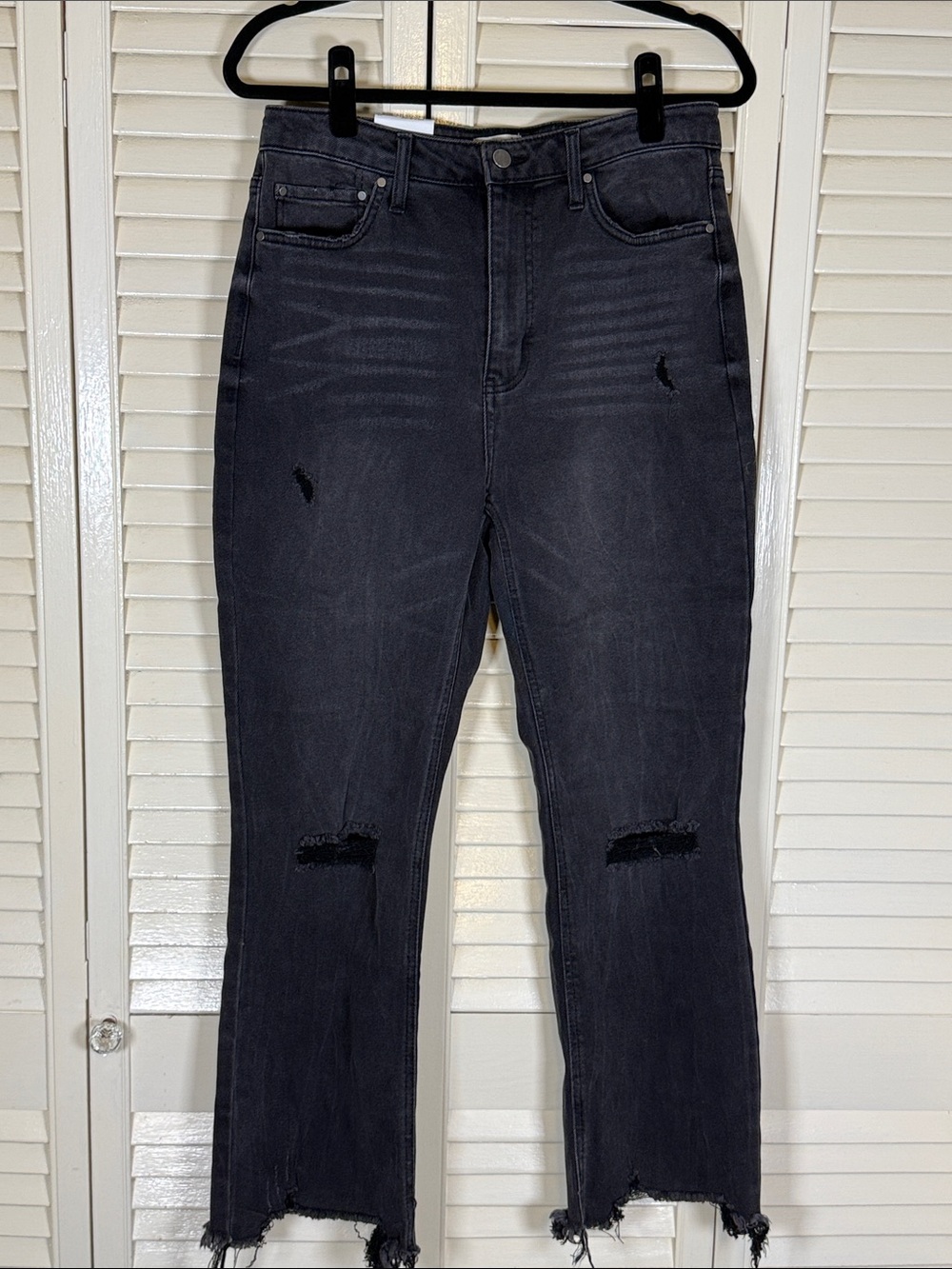 NWT True Craft High Rise Slim Crop Jeans Black Distressed Raw Hem Size 15R